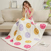 Multicolor Happy Face Pattern Reversible Cozy Throw Blanket