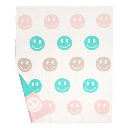 Multicolor Happy Face Pattern Reversible Cozy Throw Blanket