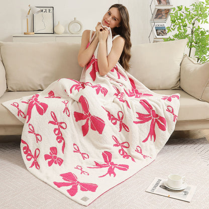 Pink Ribbons / Bow Patterned Reversible Cozy Throw Blanket