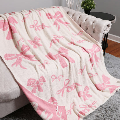 Pink Ribbons / Bow Patterned Reversible Cozy Throw Blanket