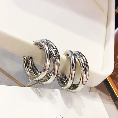 Retro Stainless Steel Hoop Earrings