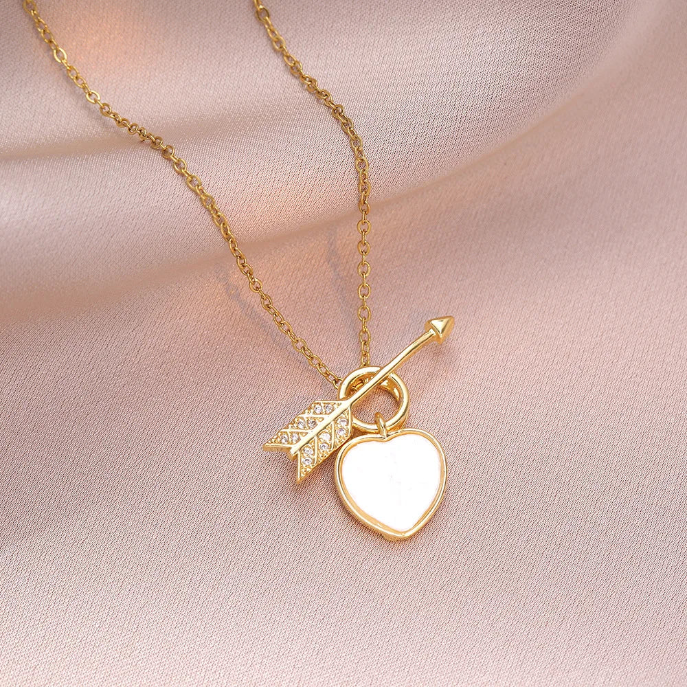 Heart & Arrow Pendant Stainless Steel Necklace