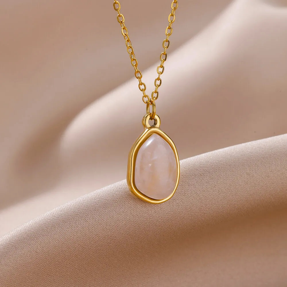 Oval Opal Pendant Stainless Steel Necklace