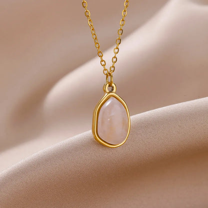 Oval Opal Pendant Stainless Steel Necklace