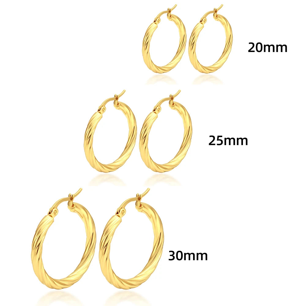 3pair Twisted Hoop Earrings Gold Plated Stainless Steel