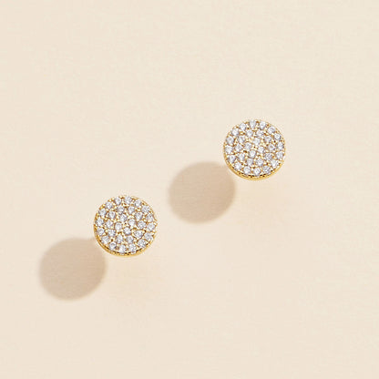 18K Gold Dipped CZ Stone Paved Circle Stud Earrings