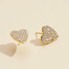 18K Gold Dipped CZ Stone Paved Heart Stud Earrings