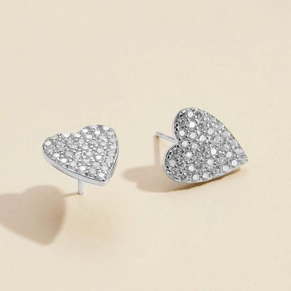 18K Gold Dipped CZ Stone Paved Heart Stud Earrings