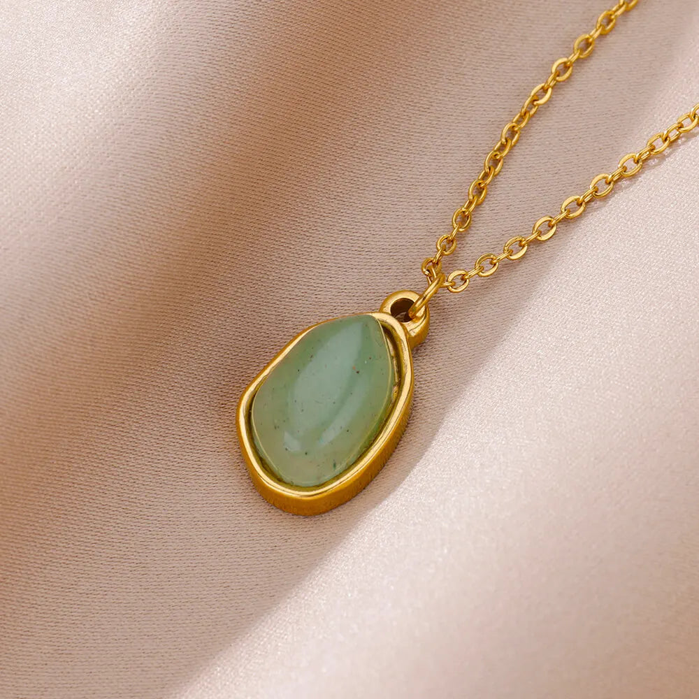 Oval Opal Pendant Stainless Steel Necklace