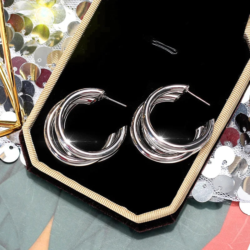 Retro Stainless Steel Hoop Earrings