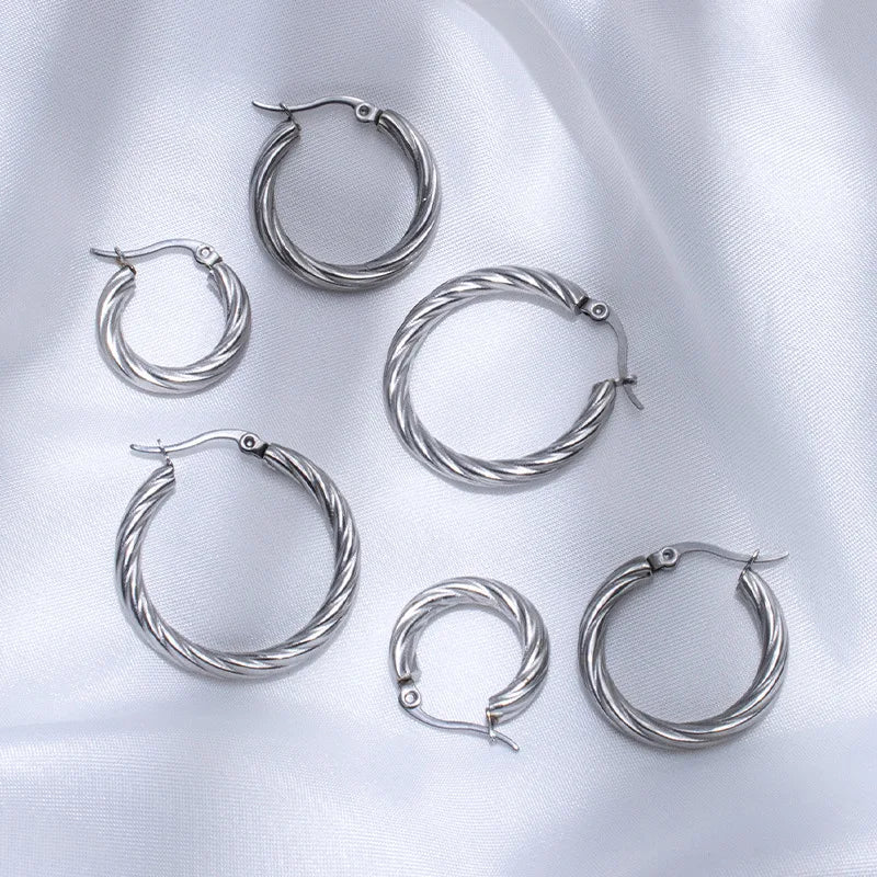 3pair Twisted Hoop Earrings Gold Plated Stainless Steel