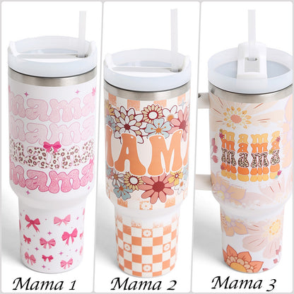 MAMA Floral Pattern Printed 40oz Stainless Steel Tumbler with Handle